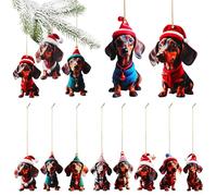 SWETRACE Dachshund Acrylic Dog Pendants Christmas Tree Decorations Hanging Ornaments 10pcs with Unique Design and Intricate Details for Home and Holiday Use