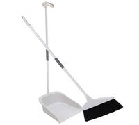 SWETRACE Soft Bristle Household Broom and Dustpan Set with Hanging Strip, Non-Sticky Floor Cleaning Brush for Home and Office, Gray-White Long Handle Sweeping Tool Kit