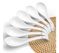 Swetwiny 6 PCS Ceramic Soup Spoons, Asian, Chinese, Japanese, Ramen, Pho, Wonton, Dumpling, Miso, Deep Oval Hook, White