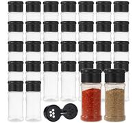 SWEWARM 100 Pcs 2 fl oz 60 ml Clear Plastic Spice Jars with Black Shaker Lids, Refillable Seasoning Containers for Kitchen, Pantry, Herbs, Spices, Powder Storage