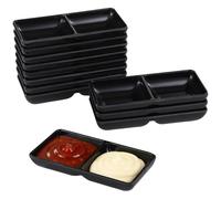 SWEWARM 12 Pack Black Melamine Dipping Bowls, Dual Compartment Sauce Dishes, Commercial Grade Soy Sauce & Dip Bowls, 5.7 x 2.8 x 1 Inch, Stackable & Durable