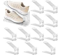 SWEWARM 12 Pcs Clear Adjustable Shoes Holder, Double Layer Space Saver Shoe Stacker for Closets, Sturdy Plastic Shoe Slots Organizer, 10.2 x 7.7 in for Various Footwear, Significant Space Saving