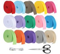 SWEWARM 15 Colors Webbing Strap Set, Including 14.76 ft x 1 in Thick Polyester Cotton Webbing, Scissors and Tape Measure, Sturdy Webbing Strap for DIY Crafting, Bag Straps, Pet Leashes