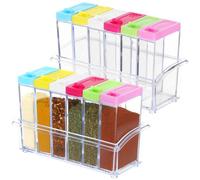 SWEWARM 2 Pack 12 Pcs Spice Shaker Jars, Plastic Seasoning Containers with Dual-Open Lids, Portable Condiment Organizer for Kitchen, Travel, BBQ (15.8 x 9.6 x 6cm)