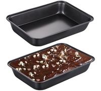 SWEWARM 2 Pcs Rectangle Cake Pans, 12.6×8.7" Non-Stick Baking Pans for Toaster Oven, Carbon Steel Lasagna Pans, Deep Brownie Baking Trays, Small Healthy Baking Sheets
