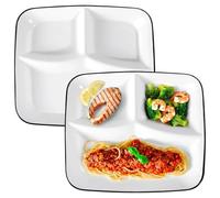 SWEWARM 2Pcs Portion Control Plates, 10" Ceramic Divided Plates for Adults, Rectangles Porcelain Dinner Diet Plate, White Ceramic Plate for Balanced Meals, Diabetes and Weight Loss Diet