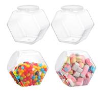 SWEWARM 4 PCS Hexagon Plastic Jars, Clear Cookie Jars with Airtight Lids, Candy Jars, Wide Round Mouth Snacks Dog Food Candy Containers, Reusable Coffee Candy Display (30oz)