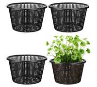 SWEWARM 4 Pcs Hydroponic Mesh Baskets - 21cm Large Slotted Net Pots for Aquatic Plants | Heavy-Duty Plastic Orchid Planters for Indoor/Outdoor Pond, Aquaponic & Nursery Growing (Black)