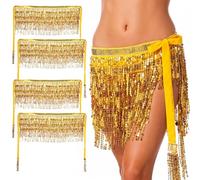 SWEWARM 4 Pcs Sequin Tassel Skirt Wrap, Golden Belly Dance Hip Scarf with 4-Layer Sequin Fringe, Sparkling Fringe Wrap with Breathable Mesh Lining for Party, Stage Costume, Festival, Performance