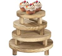 SWEWARM 4 PCS Wooden Display Risers, Round Pedestal Stands 5/6/7/8 Inch, Cupcake Display Riser, Rustic Burnt Wood Mini Display Trays, Farmhouse Pedestal Holders for Candle, Plant, Vase