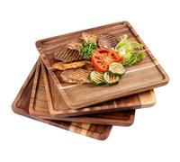 SWEWARM 4-Piece Acacia Wood Square Serving Plates Set - 25cm Stackable Trays for Kitchen, Dining & Entertaining