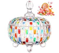 SWEWARM 710ml Glass Candy Box, Hand-Painted Colorful Glass Storage Jar with Lid - Artisanal Crystal Candy Bowl for Sweets, Biscuits & Jewellery, Decorative Serving Container for Christmas Halloween