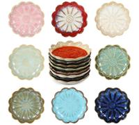 SWEWARM 8 Pcs Ceramic Dipping Bowls, Small Round Sauce Dishes, Flower Shape Glazed Side Dishes, Condiment Bowls for Desserts, Sushi, Appetizers