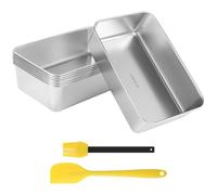 SWEWARM 8Pcs Loaf Pans for Baking Bread, Stainless Steel Food Storage Containers, Includes Oil Brush and Silicone Scraper, Stackable Meal Prep Boxes for Fridge Organization