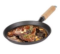 SWEWARM Cast Iron Pan with Wooden Handle, 7.9 in Round Cast Iron Frying Pan, Small Cast Iron Grill Pan for Steak Pancake Veggie, Induction and Gas Compatible, Outdoor Camping Cooking Skillet