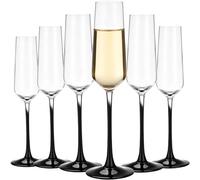 SWEWARM Crystal Champagne Flutes Set of 6, 7.04 oz/250 ml Elegant Cocktail Glass with Black Stems, Suitable for Home, Bar & Restaurant Use, Weddings, Anniversaries and Christmas Gifting