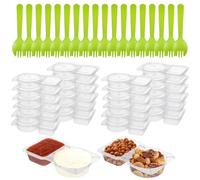 SWEWARM Double Compartment Condiment Containers Set, 100 Reusable Plastic Cups with Lids Spoons, Snack Storage for Travel Microwave Freezer Use