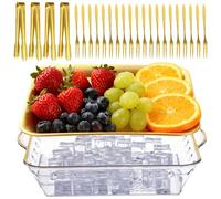 SWEWARM Double-Layer Chilled Serving Set - 23cm Gold Charcuterie Tray with Ice Compartment & 24-Pc Cutlery for Buffets, BBQs & Elegant Entertaining
