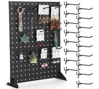 SWEWARM Metal Pegboard Display Stand with 15 Hooks, Black Display Stands for Craft Fairs, Desktop Earring Display Stand for Selling, Steel Construction Jewelry Organizer, 13 x 17 in