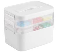 SWEWARM Portable First Aid Box, 3-Layer Storage Box with Lid and Handle, Large Capacity Organiser Container, Family Emergency Kit Storage for Home, Travel, 9.4 x 6.5 x 7.5 in