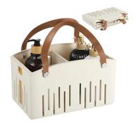 SWEWARM Portable Shower Caddy for Bathroom Storage, Plastic Collapsible Bath Tote with Handle, Cream Organizer Basket, 11 x 7.1 x 6.5 in