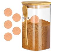 SWEWARM Premium Brown Sugar Keeper with 5 Terra Cotta Savers - 50oz Airtight Glass Storage Jar with Wooden Lid & Spoon