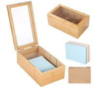 SWEWARM Wooden Index Card Organizer with Lid, Storage Box with Removable Dividers, Includes 5 Kraft Index Tabs and 300 Colorful Cards, Card Holder for Recipes, Notes, Business Cards