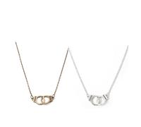 swglcowo Handcuff Pendant Necklace Gold Silver Plated Punk Personalized Engraved Freedom Double Interlocking Handcuffs Shape Link Chain Necklace for Men Women Fashion Jewelry Gifts, M, Zinc, No