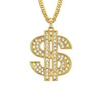 swglcowo Hip Hop Dollar Sign Pendant Necklace Gold Plated Personalized Charm Chunky Money Symbol Chic Rhinestone Cubic Zirconia Long Chain Necklace for Men Women Prom Party Fashion Jewelry Gifts, Zinc