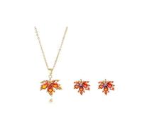 swglcowo Maple Leaf Crystal Pendant Necklace Gold Plated Fall Red Leaves Glitter Rhinestone Cubic Zirconia Chain Necklace for Women Autumn Festival Thanksgiving Christmas Party Holiday Jewelry Gifts
