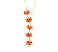 swglcowo Maple Leaf Crystal Pendant Necklace Gold Plated Fall Red Leaves Glitter Rhinestone Cubic Zirconia Chain Necklace for Women Autumn Festival Thanksgiving Christmas Party Holiday Jewelry Gifts