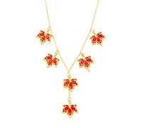swglcowo Maple Leaf Crystal Pendant Necklace Gold Plated Fall Red Leaves Glitter Rhinestone Cubic Zirconia Chain Necklace for Women Autumn Festival Thanksgiving Christmas Party Holiday Jewelry Gifts