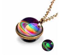 swglcowo Solar System Glass Pendant Necklace Handmade Unique Double Side Crystal Ball Earth Universe Galaxy Guardian Star Planet Nebula Necklace for Women Men Space Lover Jewelry Gifts, M, Glass, No