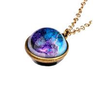 swglcowo Solar System Glass Pendant Necklace Handmade Unique Double Side Crystal Ball Earth Universe Galaxy Guardian Star Planet Nebula Necklace for Women Men Space Lover Jewelry Gifts, M, Glass, No