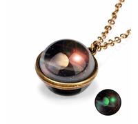 swglcowo Solar System Glass Pendant Necklace Handmade Unique Double Side Crystal Ball Earth Universe Galaxy Guardian Star Planet Nebula Necklace for Women Men Space Lover Jewelry Gifts, Glass, No