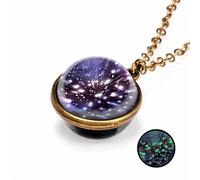 swglcowo Solar System Glass Pendant Necklace Handmade Unique Double Side Crystal Ball Earth Universe Galaxy Guardian Star Planet Nebula Necklace for Women Men Space Lover Jewelry Gifts, M, Glass, No