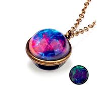 swglcowo Solar System Glass Pendant Necklace Handmade Unique Double Side Crystal Ball Earth Universe Galaxy Guardian Star Planet Nebula Necklace for Women Men Space Lover Jewelry Gifts, M, Glass, No