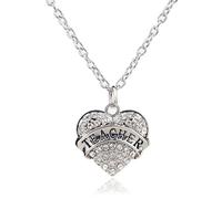 swglcowo Teacher Crystal Pendant Necklace Charm Colorful Heart Shaped Sparkly Pink Rhinestone Cubic Zirconia Chain Necklace for Women Teachers Appreciation Jewelry Gifts, Zinc, Cubic Zirconia