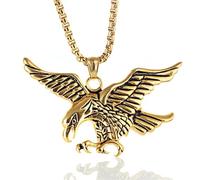 swglcowo Vintage Eagle Pendant Necklace Stainless Steel Punk Cool Flying Hawk Bald Eagles Bird Animal Wing Adjustable Chain Necklace for Men Women Gothic Style Rock Hip Hop Fashion Jewelry Gifts, M