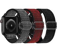Swhatty Stretchy Nylon Solo Loop Bands Compatible with Apple Watch 44mm 40mm 42mm 38mm, Adjustable Stretch Braided Sport Elastics Women Men Strap for iWatch Series 6/5/4/3/2/1 SE (3 Pack I, 44mm 42mm)