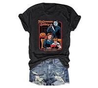 Swhledye Thanksgiving Halloween 1978 T-Shirts Women Funny Pumpkin Haddonfield Vintage Horror Movie Michael Myers Graphic Tee Tops, Black1, XL