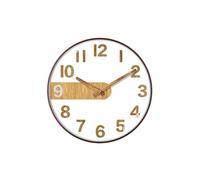 SWHONG Creative Simple 12-inch Round Wall Clock with a Yellow Wood-grain Style and Arabic Numerals for Studies Bedrooms Living Rooms