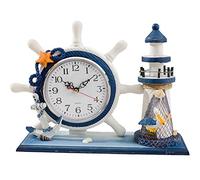 SWHONG Lighthouse Rubber Nautical Table Clocks Old Fashioned Wooden Non ticking Battery Powered Clock for Living Room Decor