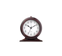 SWHONG Retro Simple Coffee-coloured Round Desktop Alarm Clock with Base Silent Mode for Studies Bedrooms Living Rooms