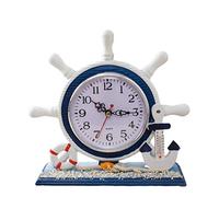SWHONG Ship Wheel Rudder Table Clock Beach Sea Theme Non ticking Mediterranean Clocks for Home Bedroom