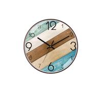 SWHONG Simple Creative 12-inch Round Silent Wall Clock with Coloured Wood-grain Style for Studies Bedrooms Living Rooms