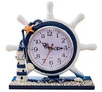 SWHONG Wheel Rudder Modern Table Clock Mediterranean Non ticking Seaside Small Lighthouse Mantle Clocks with Rope