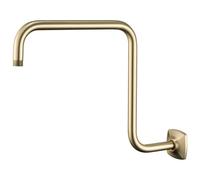 SWHYGER S Shape Shower Extension Arm with Flange, Stainless Steel High Rise Shower Head Extender Pipe, Horizontal Extension Standard 1/2" Connection- Bathroom Accessory, 13 Inch (Brushed Gold).
