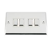 SWI4GCCWC 10 A 4 Gang 2 Way Classic Chrome Polished Quad Light Metal Rocker Switch with White Insert