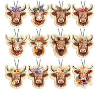 Swiffen 12 Pcs Highland Cow Air Fresheners Funny Car Cow Gifts Car Fresheners for Women Highland Cow Print Car Accessories Cute Car Hanging Ornament for Women Men Party Supplies